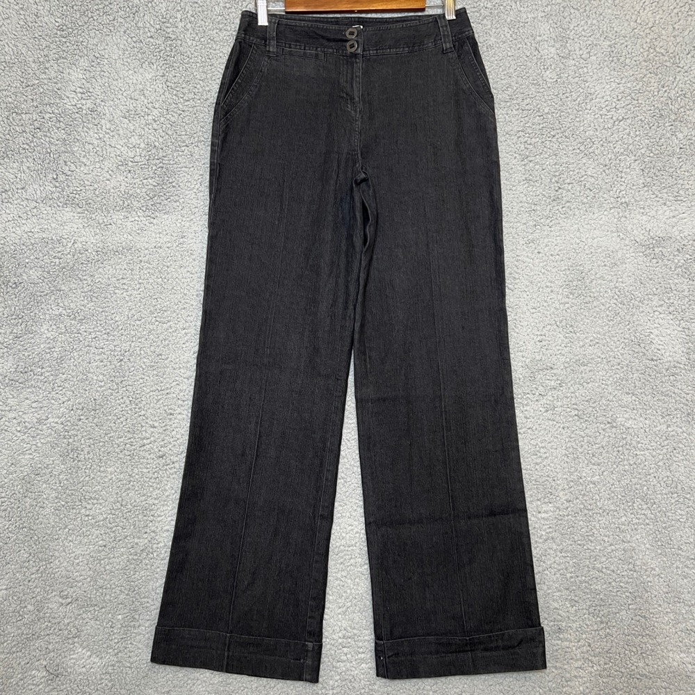 Cato Jeans Women 4 Dark Gray Denim Wide Leg Trouser Stretch Flap Pocket Business